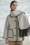 Leather Piping Detailed Scarf Stitched Coat - Ecru