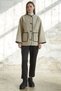 Leather Piping Detailed Scarf Stitched Coat - Beige - 5