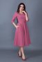 Dried Rose Pocket Detailed V-Neck Midi Length Flared Dress - 6