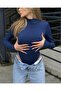 LAGOM MODA Body من القماش الرملي الأساسي باللون الأزرق الداكن