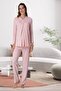 Women's Powder Lace Long Sleeve Cotton Maternity Pajamas Set - 3