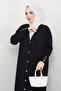 Women's Mercerized Button Detailed Full Length Knit Cardigan Black - 3