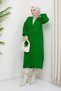 Women's Basket Knit Buttoned Full Length Knitwear Cardigan Benetton Green - 2