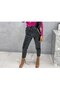 Women's Black Elastic Waist Side Chain Pocket Lace-up Pipe Leg Leather Pants - 4