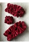Elastic Buckle in Red Silk Velvet with Bow and Crystal Bead Embroidery on the Edge, Scrunchie - 4
