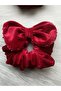 Elastic Buckle in Red Silk Velvet with Bow and Crystal Bead Embroidery on the Edge, Scrunchie - 2