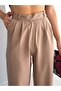 Women's Mink Color Wide Leg Woven Fabric Palazzo Trousers - 4