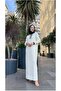 Gold Buttoned Shirt Collar Knitwear Long Dress