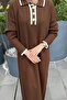 Polo Collar Buttoned Knitwear Dress Brown - 2