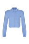 Light Blue Shoulder Ruffle Detailed Crop Fitted Waist Fitted Pattern Woven Shirt Twoss23Go00117 - 13