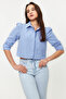 Light Blue Shoulder Ruffle Detailed Crop Fitted Waist Fitted Pattern Woven Shirt Twoss23Go00117 - 7