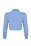 Light Blue Shoulder Ruffle Detailed Crop Fitted Waist Fitted Pattern Woven Shirt Twoss23Go00117 - 14