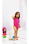 Pink Heart Green Piping Short Sleeve Baby Girl, Children's Bodysuit, Body 100% Cotton Flexible Fabric - 6