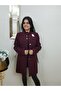 Women's Plum Belted Stamped Midi Coat - 2