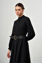 Belted Long Black Dress - 3