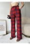 Women's Red Cotton Plaid Patterned Pajama Bottoms with Elastic Waist - 5