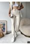 Women's Cream High-Waisted Jogger Pants with Elastic Hem - 3