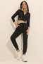 Women's Black Hooded Zippered Crop Top and Double Pocket Corduroy Tracksuit ALC-X11428 - 3