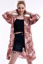 Women's Red Brown Patterned Long Kimono - 3