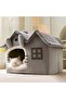 Cat House Soft Cat Bed Deep Sleep And Winter House Removable Cushion -villa (GREY) 1 Piece