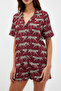 Bordo Desenli Viskon Şortlu Dokuma Pijama Takımı THMSS21PT0473 - 4
