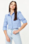 Light Blue Shoulder Ruffle Detailed Crop Fitted Waist Fitted Pattern Woven Shirt Twoss23Go00117 - 8