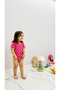 Pink Heart Green Piping Short Sleeve Baby Girl, Children's Bodysuit, Body 100% Cotton Flexible Fabric - 2
