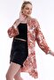 Women's Red Brown Patterned Long Kimono - 2