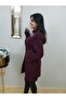 Women's Plum Belted Stamped Midi Coat - 5