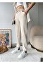 Women's Cream High-Waisted Jogger Pants with Elastic Hem - 4