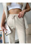 Women's Cream High-Waisted Jogger Pants with Elastic Hem - 2