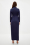 Navy Ruched Detail Woven Satin Evening Dress TCTSS24DB00037 - 5