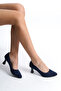 Women's Navy Blue Suede Goblet Heel Pointed Toe Stiletto 6.5 cm - 2