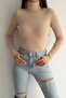Women's Tan Standard Size Plush Knitwear Turtleneck Sweater - 2