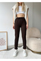 Women's Brown High Waist Steel Knitted Corded Double Leg Sweatpants - 4