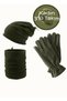 Women's Khaki Thermal Winter Fleece Fingers Closed Gloves Drawstring Beanie Neck Collar Cap Set of 3