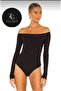 Women's Black Off Shoulder Double Layer Silk Jersey Body