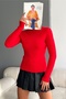 Women's Red Standard Size Plush Knitwear Turtleneck Sweater - 6