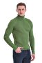 Green Slim Fit Ribbed Turtleneck Wool Knitwear Sweater