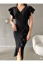 Black Flounced Double Breasted Collar Glitter Evening Dress 121 - 4