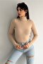 Women's Tan Standard Size Plush Knitwear Turtleneck Sweater - 7