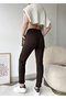 Women's Brown High Waist Steel Knitted Corded Double Leg Sweatpants - 5