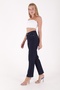 Overlock Coated Detailed High Waisted Comfortable / Relaxed Women's Jeans Denim Trousers Navy Blue - 5