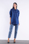 Navy Blue Poplin Shirt with Shiny Stones - 3