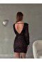 Women's Long Sleeve Sequin Fabric Backless Slim Fit Short Evening Dress PURPLE - 3