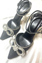 Women's Black Glitter Satin 8Cm Transparent Heeled Bow Jewelled Ankle Wrapped Pointed Toe Evening Dress Shoes - 3