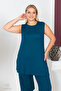 Plus Size Comfort Model Capri 2-Piece Suit with Elastic Waist and Pocket Capri Shorts Top-Top 2-Piece Set - 7