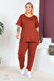 Plus Size Comfort Model 2-Piece Set with Elastic Waist Trousers Tunic T-Shirt Double Top-Bottom Set - 4
