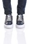 Casual Navy Blue Leather Sneakers - Lace-up
