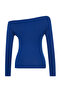 Açık Lacivert Yumuşak Kumaşlı Fitted/Vücuda Oturan Kayık Yaka Örme Bluz TWOAW24BZ00227 - 8